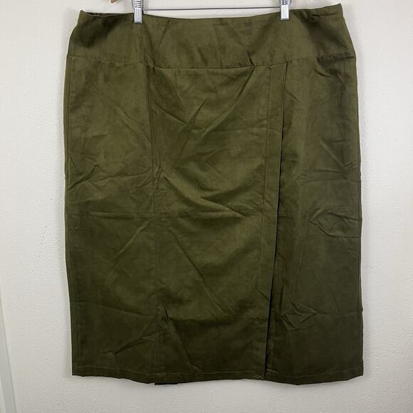 Linea By Louis Dell-Olio Vintage Faux Suede Midi Skirt Plus Size 3X Olive Green - Picture 1 of 4